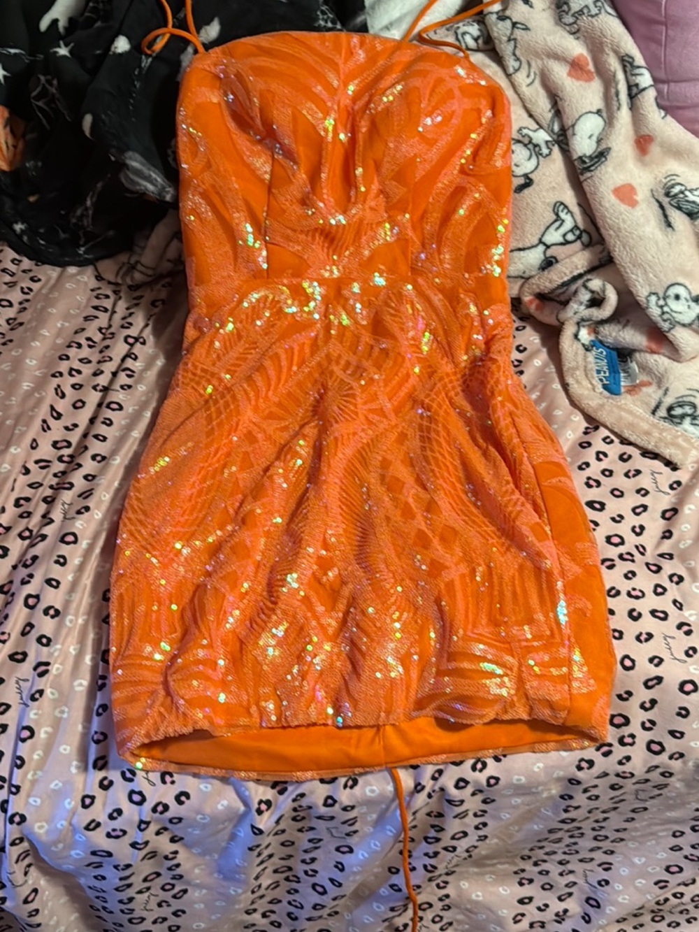 Strapless Orange Sequin Mini Dress